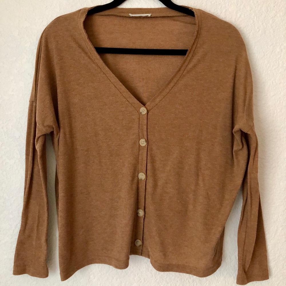 Caramel Drop Sleeve Ribbed Top